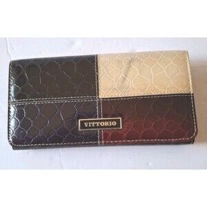 Vittorio Trifold Women's Wallet Color Block Crackled Leather Soft Luxury